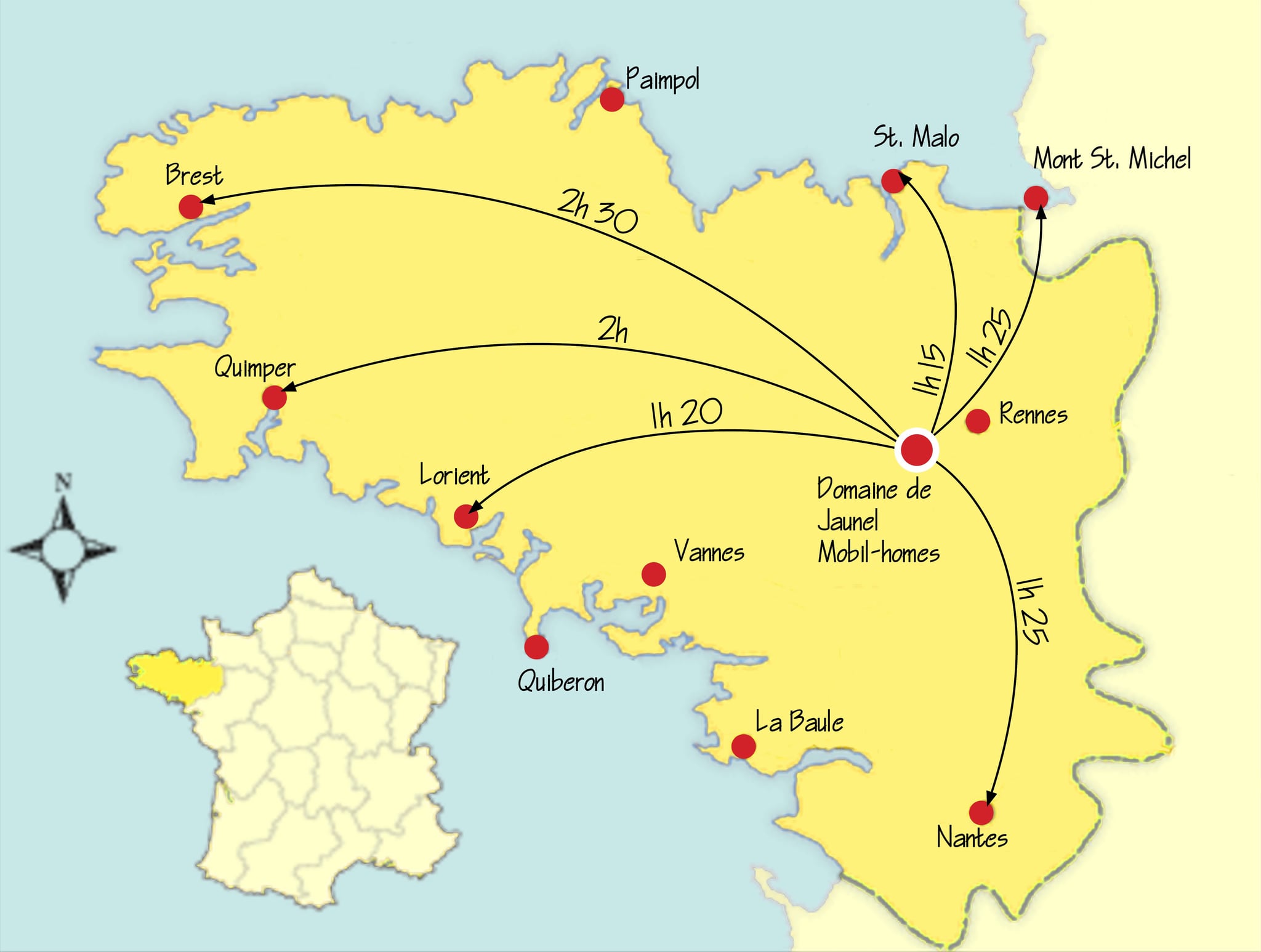 Carte de localisation du Domaine de Jaunel en Bretagne